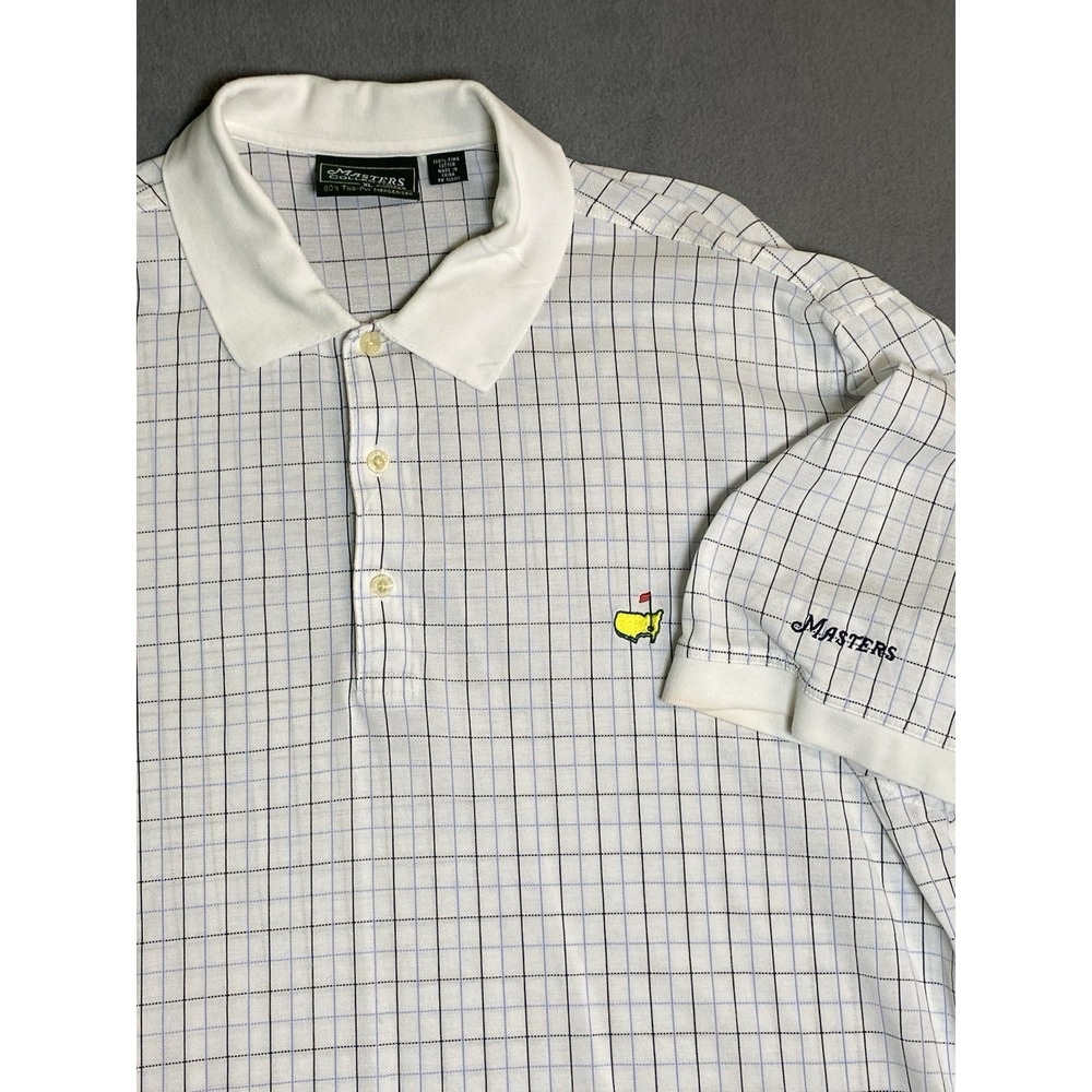 Masters Collection Golf Polo Men's XL Window Pane Plaid On White Small Flaws See